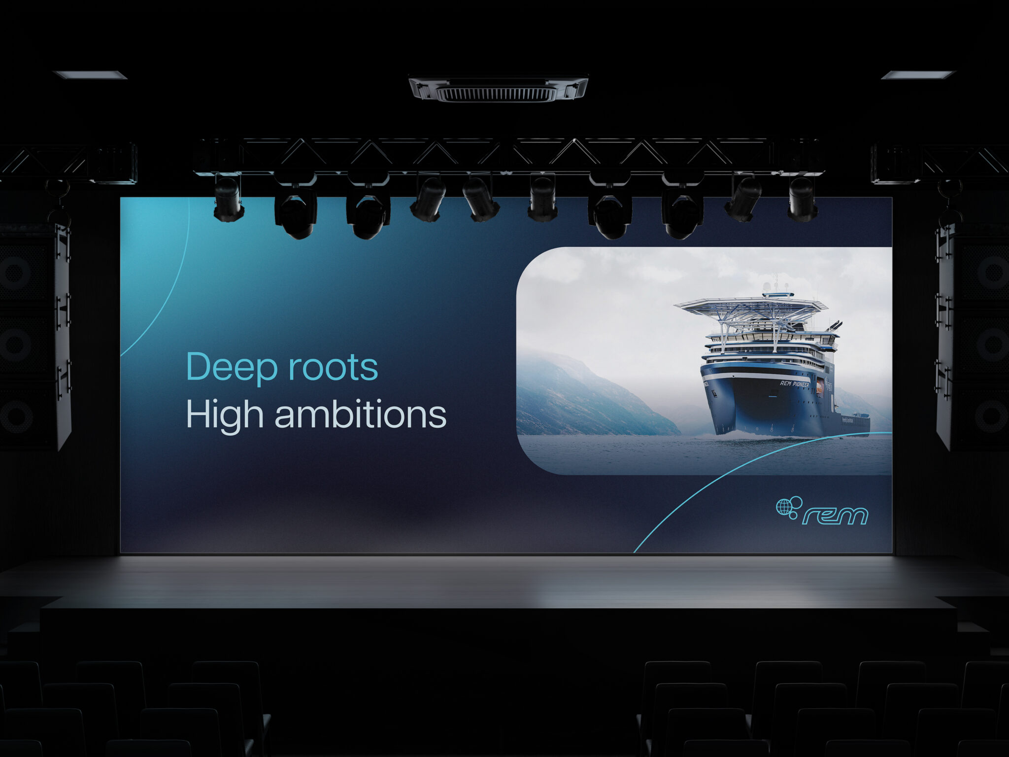 Mockup av Presentasjon for Rem Offshore på storskjerm
