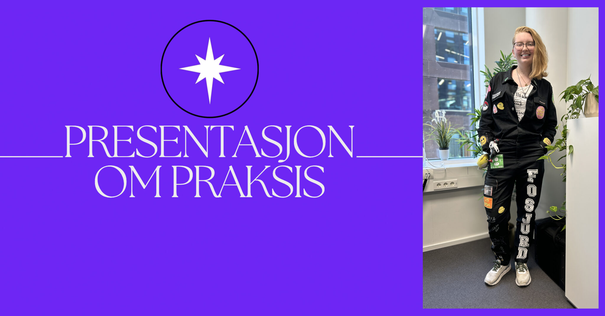 jente i russedress foran presentasjonsslide