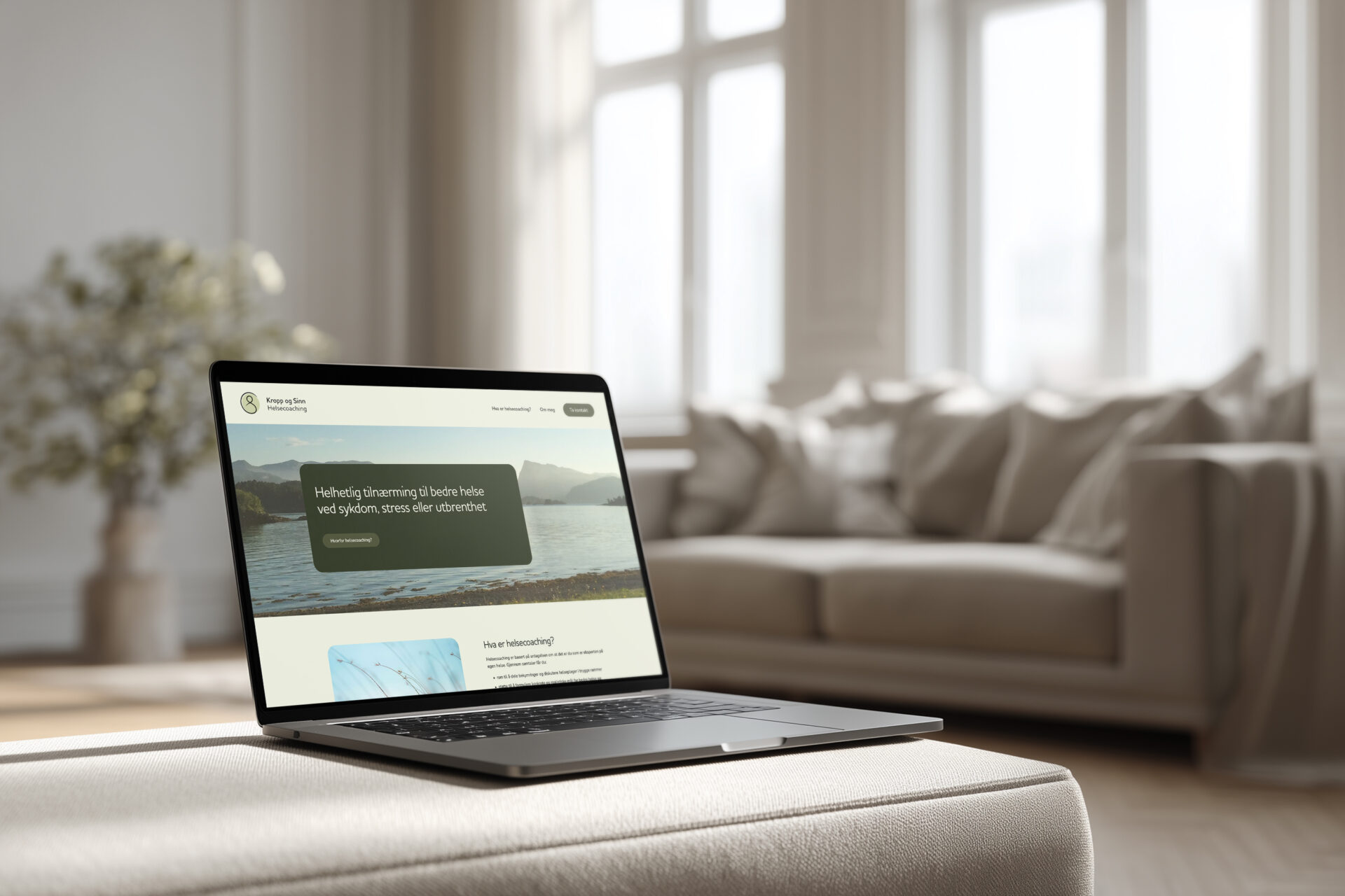 Nettsiden til Kropp og Sinn Helsecoaching vist på en PC
