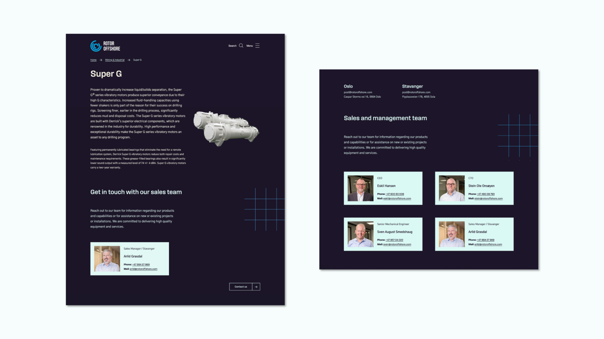 Nettsiden til Rotor Offshore med presentasjon av produkter og løsninger.