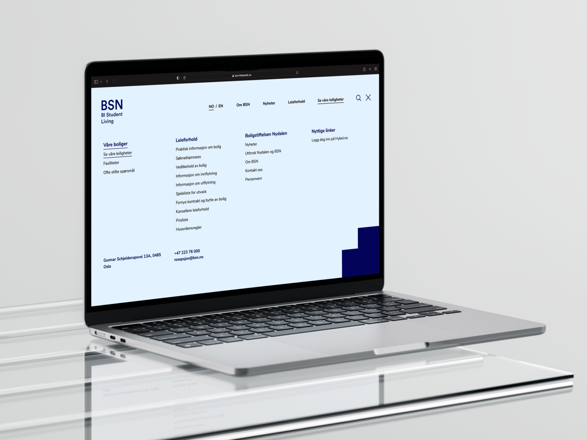 Nettsidemockup for BI Student Living
