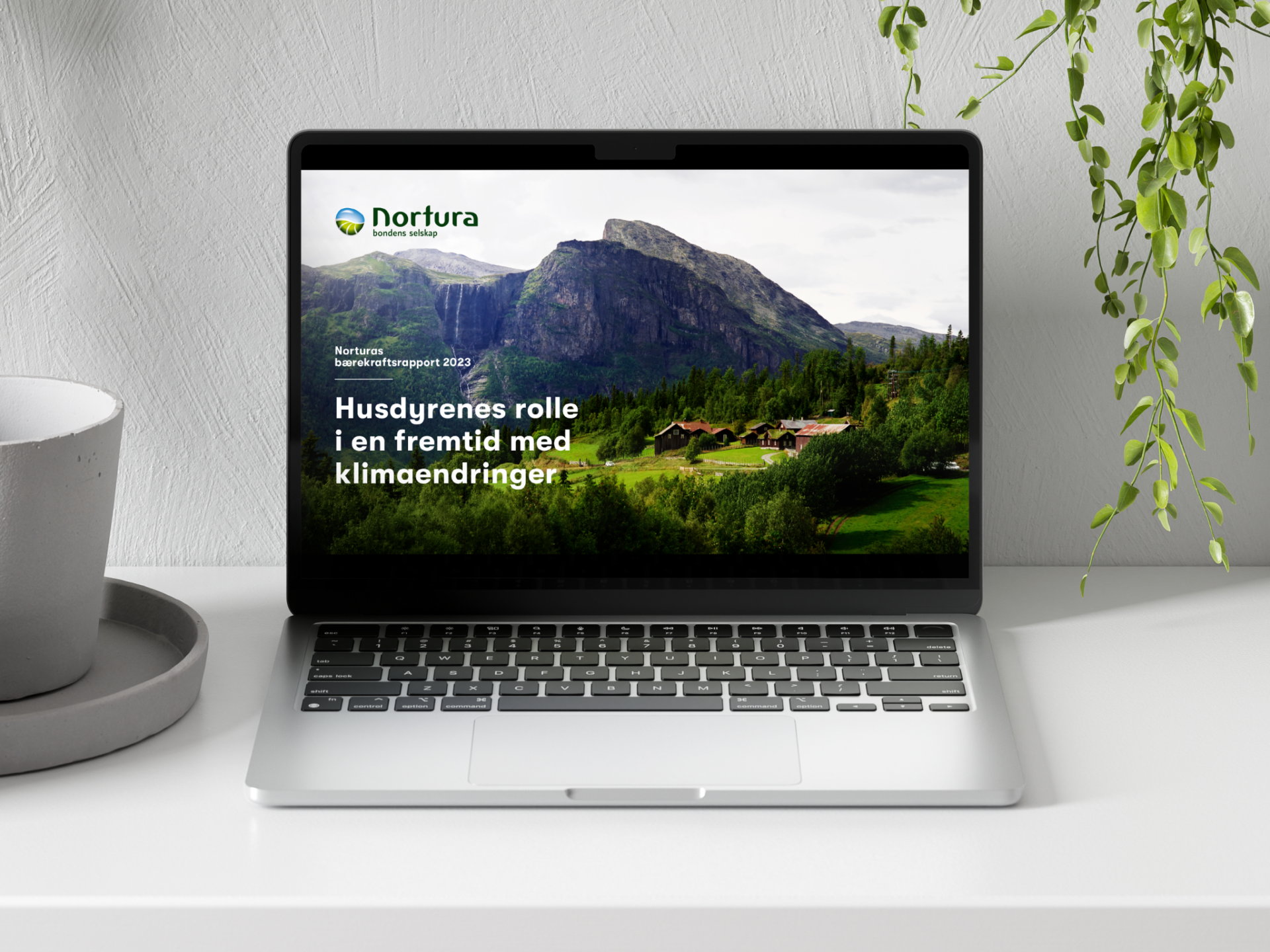 Bærekraftsrapporten til Nortura vist på en laptop.