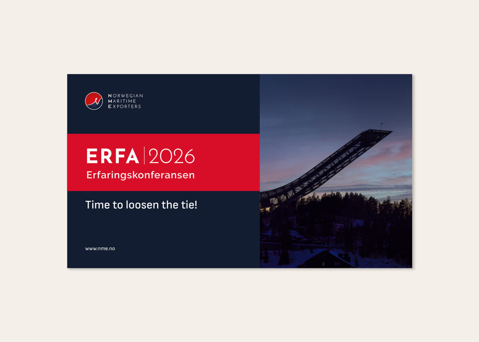 Presentasjonsmal for Erfaringskonferansen 2026 med teksten «Time to loosen the tie!»