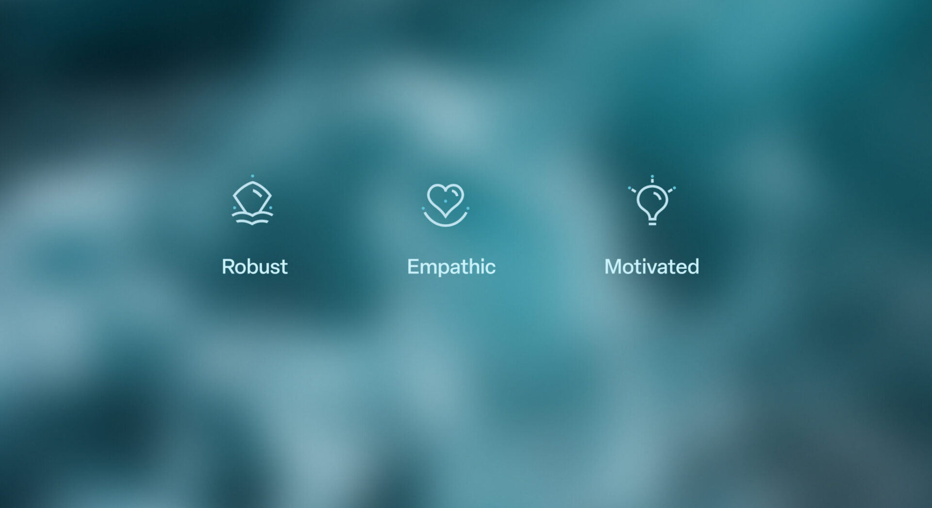 Rem Offshores verdier Robust, Empathic og Motivated illustrert med egne ikoner.