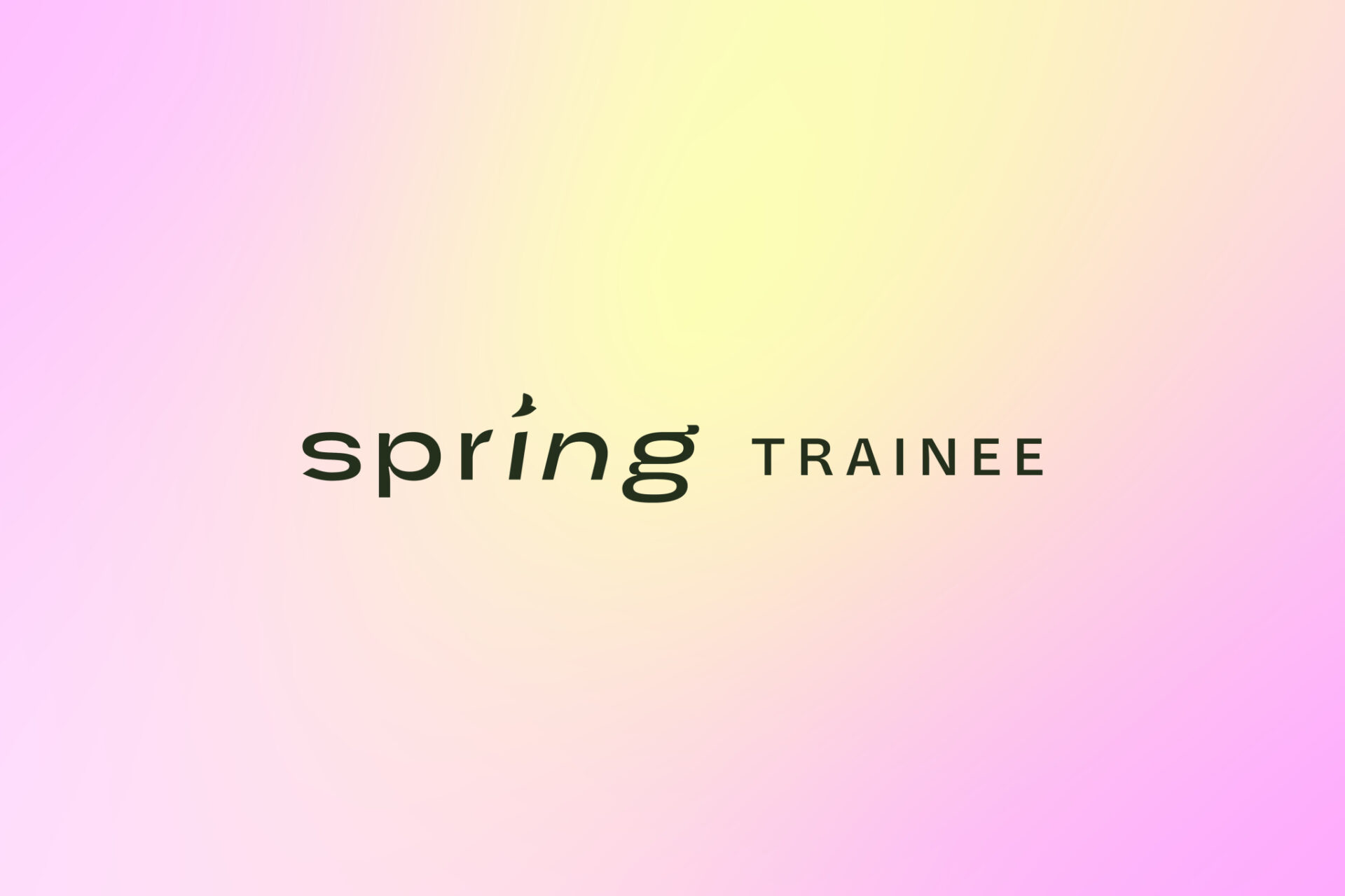 Spring Trainee-logo på gradert bakgrunn i rosa og gult.