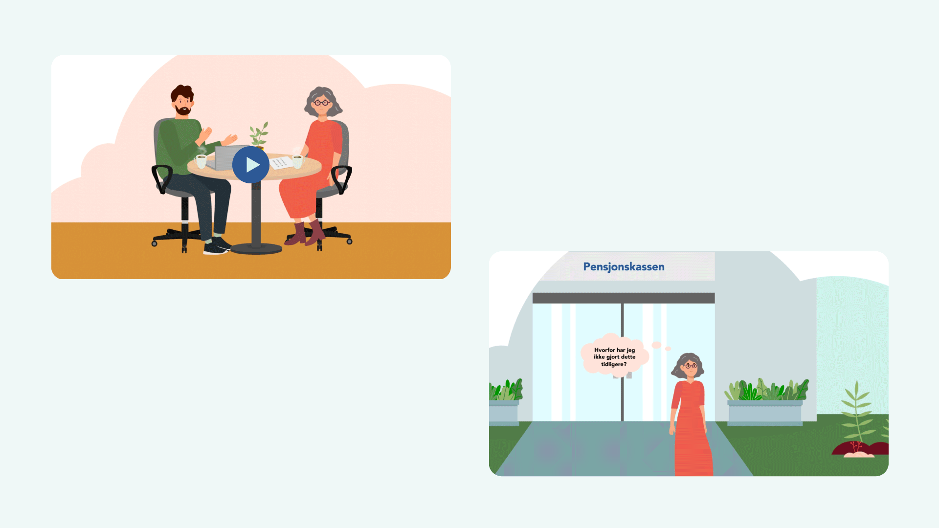 Illustrert scene fra animasjonsfilmen om pensjonsveiledning.