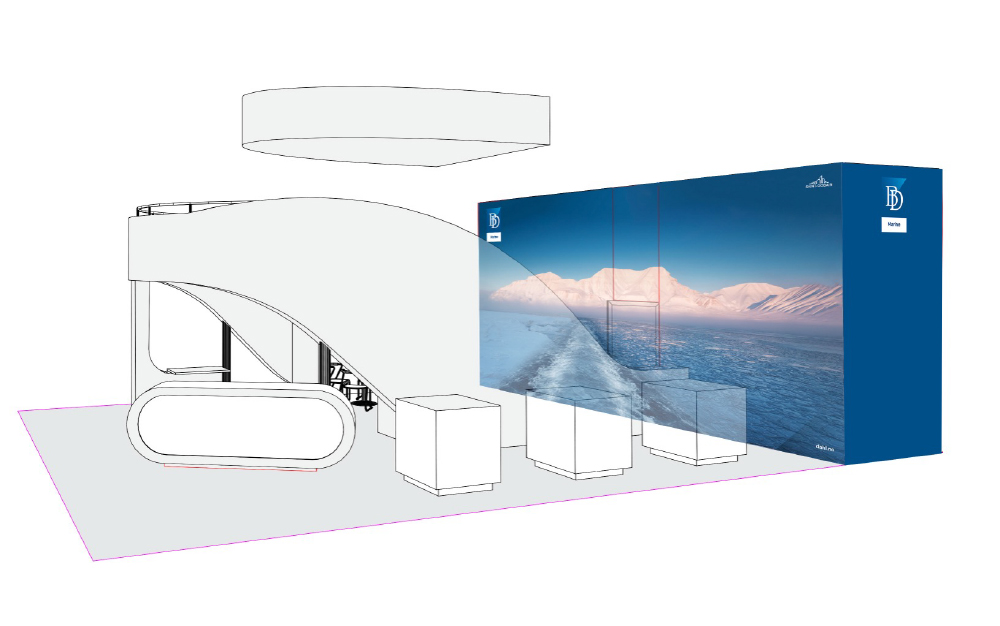 Teknisk tegning av stand formet som et skip