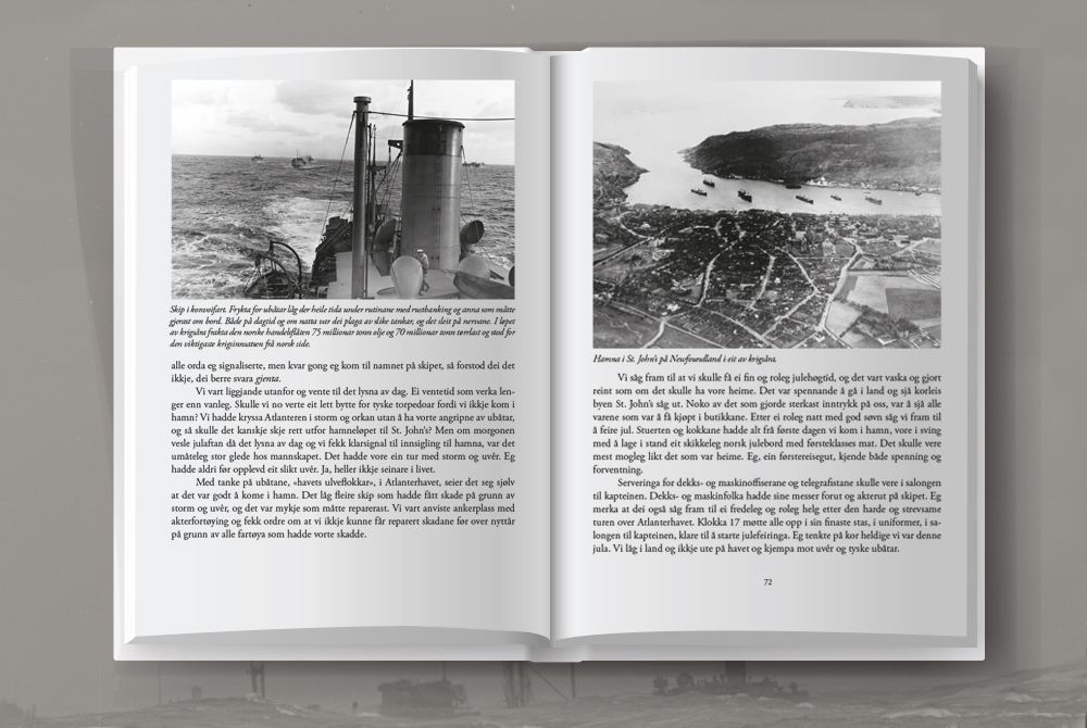 Oppslag i boka med historiske fotografier fra krigsårene