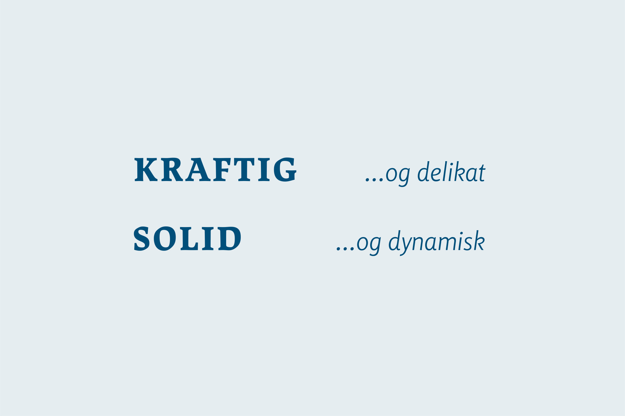 Ordene kraftig, og solid, på lys blå bakgrunn