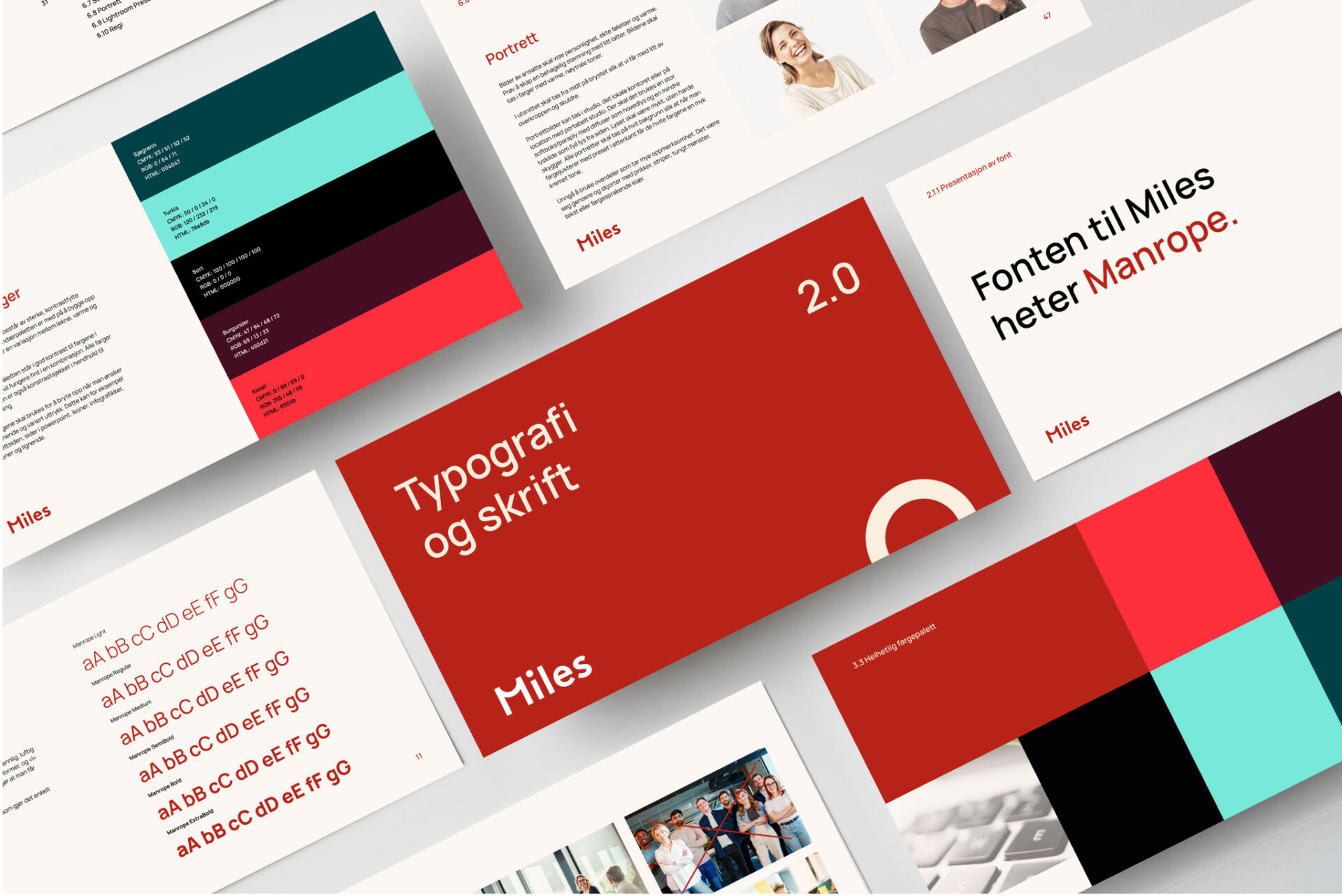 Visuell identitet for Miles med typografi og grafiske elementer