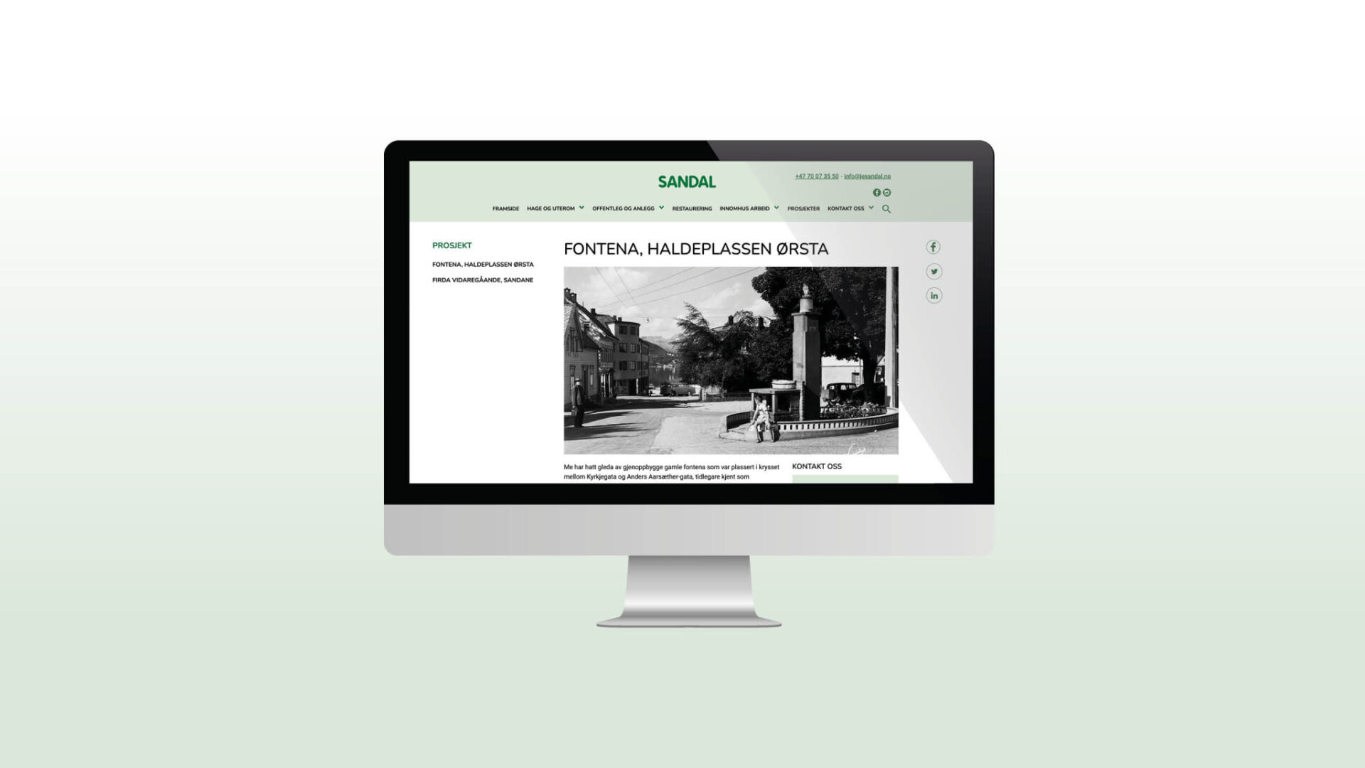 monitor skjerm med bilde av nettsiden til Sandal