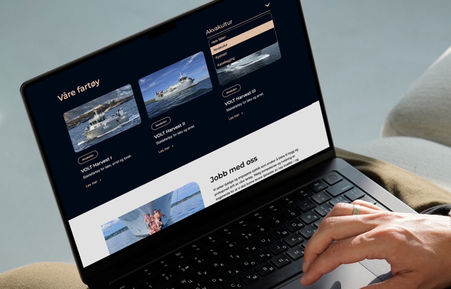 Fartøyoversikt med filtrering på Remøy Volt Groups nettside.